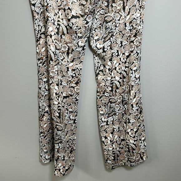 Anthropologie Satin Flare Leg Paisley Print Pants Tan Beige High Rise Sz 10 - Picture 9 of 14